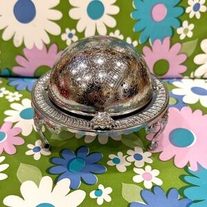 Vintage mcm roll top silver caviar dish